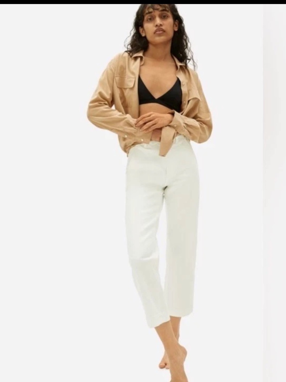 EVERLANE Bone White High Rise Waist Skinny Ankle Crop Jeans 33 x 26.5"